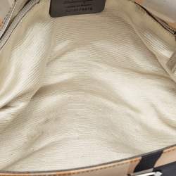 Pre Owned Salvatore Ferragamo Multicolor Printed Satin and Leather Gancini Flap Satchel