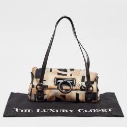Pre Owned Salvatore Ferragamo Multicolor Printed Satin and Leather Gancini Flap Satchel
