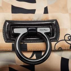 Pre Owned Salvatore Ferragamo Multicolor Printed Satin and Leather Gancini Flap Satchel