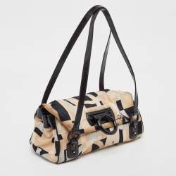Pre Owned Salvatore Ferragamo Multicolor Printed Satin and Leather Gancini Flap Satchel