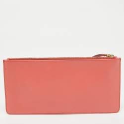 Salvatore Ferragamo Orange Leather Gancini Wristlet Clutch