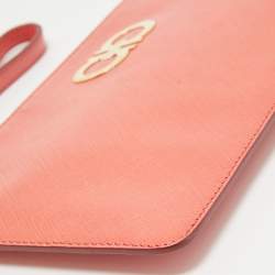 Salvatore Ferragamo Orange Leather Gancini Wristlet Clutch
