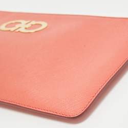 Salvatore Ferragamo Orange Leather Gancini Wristlet Clutch