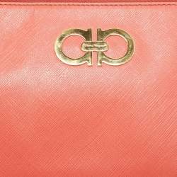 Salvatore Ferragamo Orange Leather Gancini Wristlet Clutch