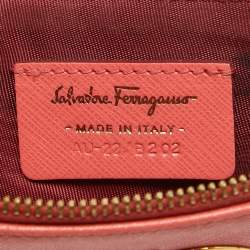 Salvatore Ferragamo Orange Leather Gancini Wristlet Clutch