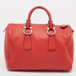 Pre Owned Salvatore Ferragamo Red Leather Isabel Boston Bag