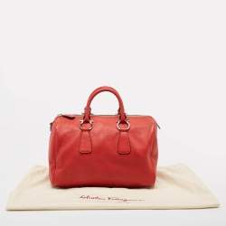 Pre Owned Salvatore Ferragamo Red Leather Isabel Boston Bag