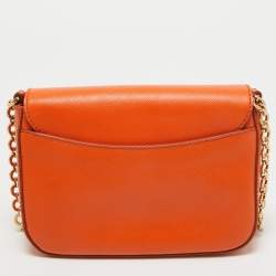 Pre Owned Salvatore Ferragamo Orange Leather Paris Crossbody Bag