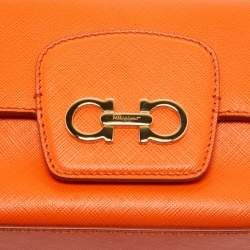 Pre Owned Salvatore Ferragamo Orange Leather Paris Crossbody Bag