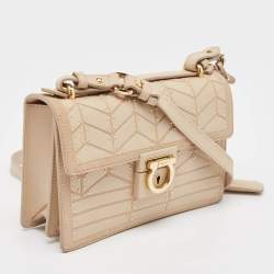 Pre Owned Salvatore Ferragamo Beige Leather and Suede Mini Studded Aileen Shoulder Bag