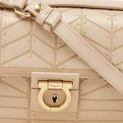 Pre Owned Salvatore Ferragamo Beige Leather and Suede Mini Studded Aileen Shoulder Bag