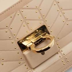 Pre Owned Salvatore Ferragamo Beige Leather and Suede Mini Studded Aileen Shoulder Bag