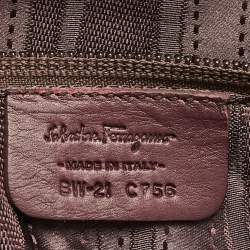 Pre Owned Salvatore Ferragamo Burgundy Calfhair and Leather Gancini Flap Tote