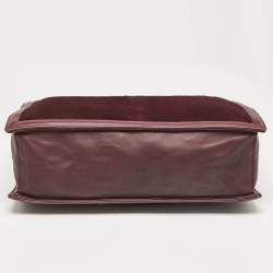 Pre Owned Salvatore Ferragamo Burgundy Calfhair and Leather Gancini Flap Tote