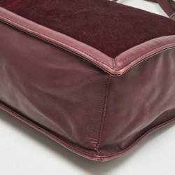 Pre Owned Salvatore Ferragamo Burgundy Calfhair and Leather Gancini Flap Tote
