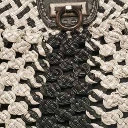 Salvatore Ferragamo Silver/Black Crochet Leather Oversized Bag