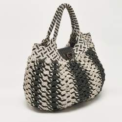 Salvatore Ferragamo Silver/Black Crochet Leather Oversized Bag