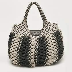 Salvatore Ferragamo Silver/Black Crochet Leather Oversized Bag