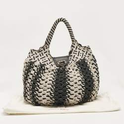 Salvatore Ferragamo Silver/Black Crochet Leather Oversized Bag