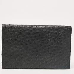 Salvatore Ferragamo Black Ostrich Leather Flap Slim Clutch