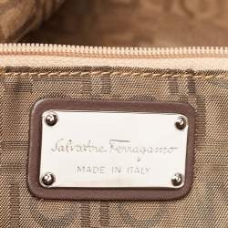 Salvatore Ferragamo Brown/Silver Gancini Printed Coated Canvas and Leather Zip Tote