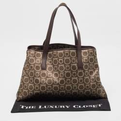 Salvatore Ferragamo Brown/Silver Gancini Printed Coated Canvas and Leather Zip Tote