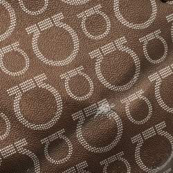 Salvatore Ferragamo Brown/Silver Gancini Printed Coated Canvas and Leather Zip Tote