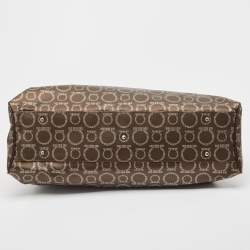 Salvatore Ferragamo Brown/Silver Gancini Printed Coated Canvas and Leather Zip Tote