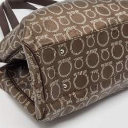 Salvatore Ferragamo Brown/Silver Gancini Printed Coated Canvas and Leather Zip Tote