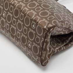 Salvatore Ferragamo Brown/Silver Gancini Printed Coated Canvas and Leather Zip Tote