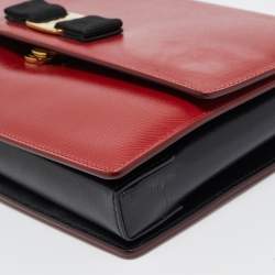 Pre Owned Salvatore Ferragamo Red/Black Leather Miss Vara Chain Shoulder Bag