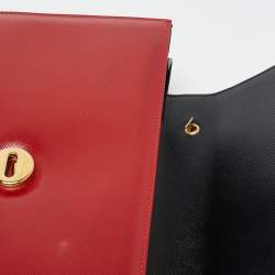 Pre Owned Salvatore Ferragamo Red/Black Leather Miss Vara Chain Shoulder Bag