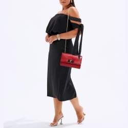 Pre Owned Salvatore Ferragamo Red/Black Leather Miss Vara Chain Shoulder Bag