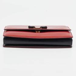 Pre Owned Salvatore Ferragamo Red/Black Leather Miss Vara Chain Shoulder Bag