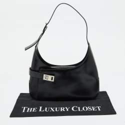 Pre Owned Salvatore Ferragamo Black Leather Hobo