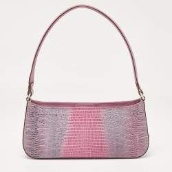 Pre Owned Salvatore Ferragamo Lilac Lizard Embossed Leather Shoulder Bag