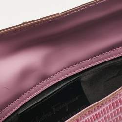 Pre Owned Salvatore Ferragamo Lilac Lizard Embossed Leather Shoulder Bag