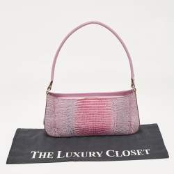 Pre Owned Salvatore Ferragamo Lilac Lizard Embossed Leather Shoulder Bag