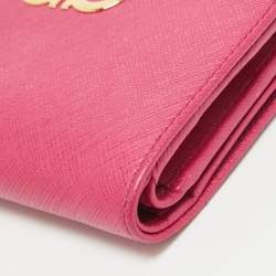 Pre Owned Salvatore Ferragamo Pink Leather Gancini French Wallet
