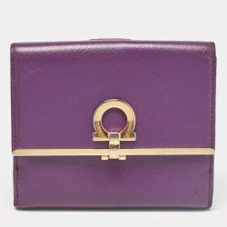 Salvatore Ferragamo Purple Leather Gancio Clasp French Wallet