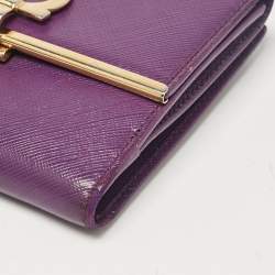 Salvatore Ferragamo Purple Leather Gancio Clasp French Wallet