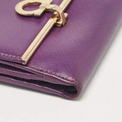 Salvatore Ferragamo Purple Leather Gancio Clasp French Wallet