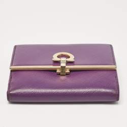 Salvatore Ferragamo Purple Leather Gancio Clasp French Wallet