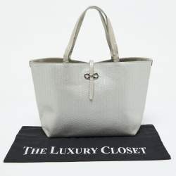 Salvatore Ferragamo Light Grey Embossed Leather Bice Tote