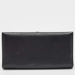 Salvatore Ferragamo Black Leather Gancini Clasp Continental Wallet