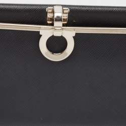 Salvatore Ferragamo Black Leather Gancini Clasp Continental Wallet