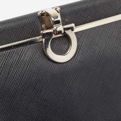 Salvatore Ferragamo Black Leather Gancini Clasp Continental Wallet