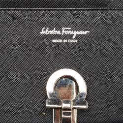 Salvatore Ferragamo Black Leather Gancini Clasp Continental Wallet