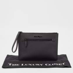 Pre Owned Salvatore Ferragamo Dark Grey Leather Clutch