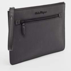 Pre Owned Salvatore Ferragamo Dark Grey Leather Clutch
